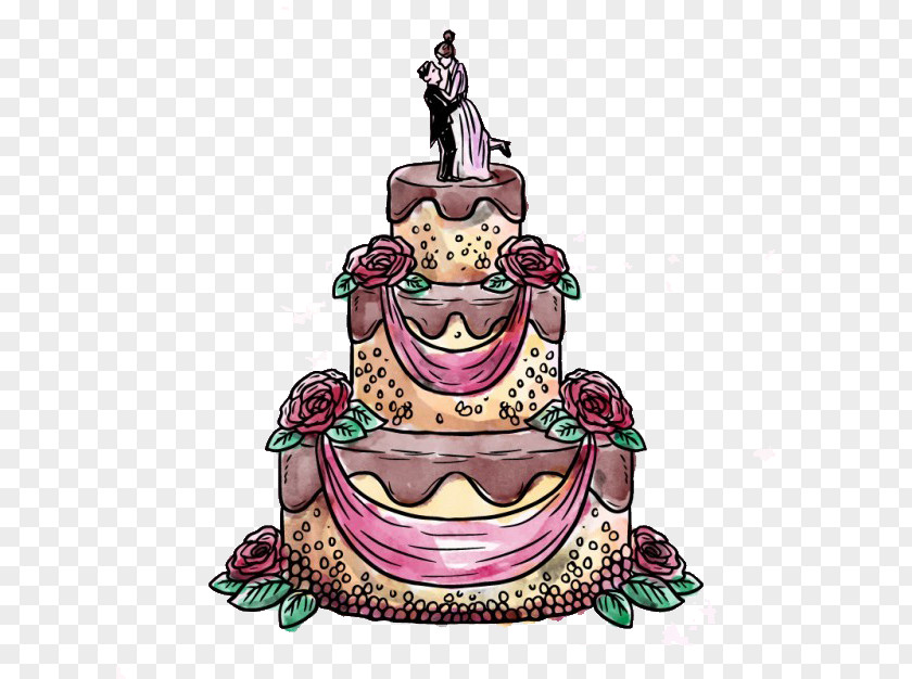 Watercolor Style Wedding Cake Torte Birthday Painting Illustration PNG