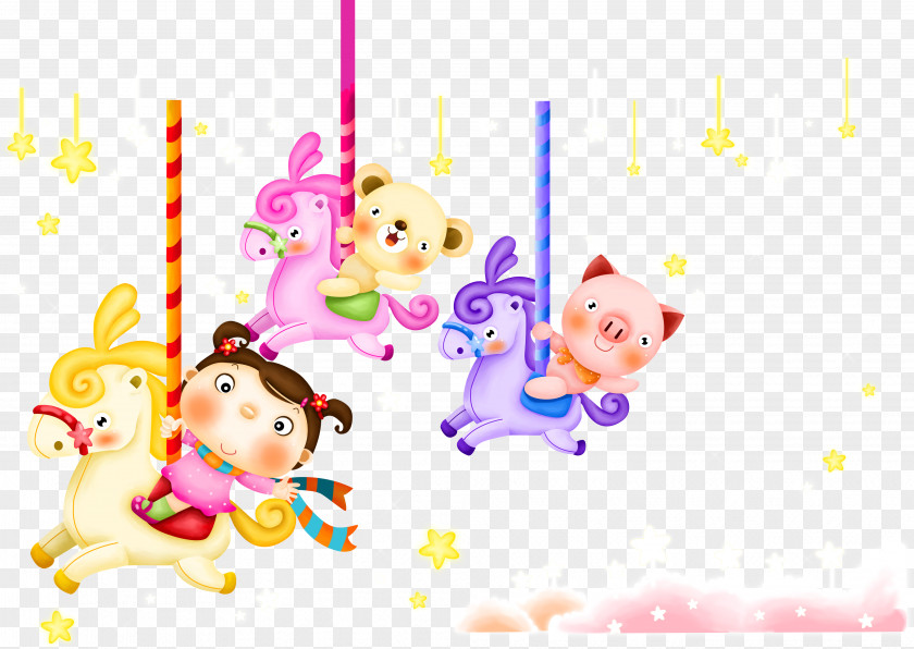 Kids Toys Carousel Trojan Horse Cartoon PNG
