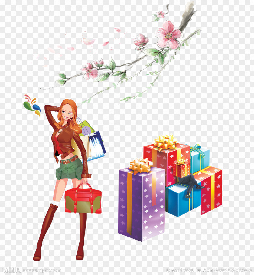 Shopping Woman Poster Illustration PNG