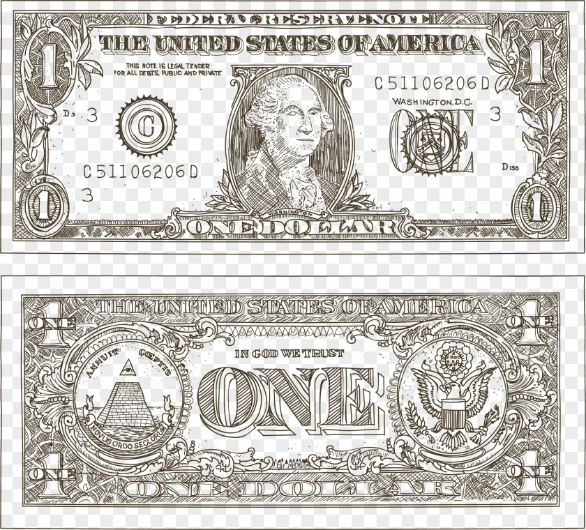 Hand-painted Dollar Bills Paper Cash Banknote United States One-dollar Bill PNG