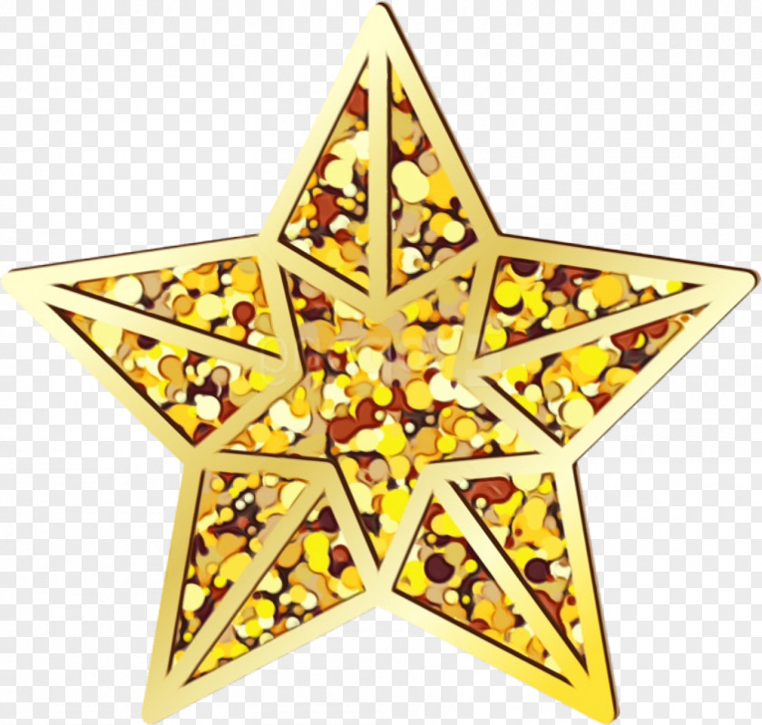 Yellow Star Holiday Ornament Triangle Metal PNG