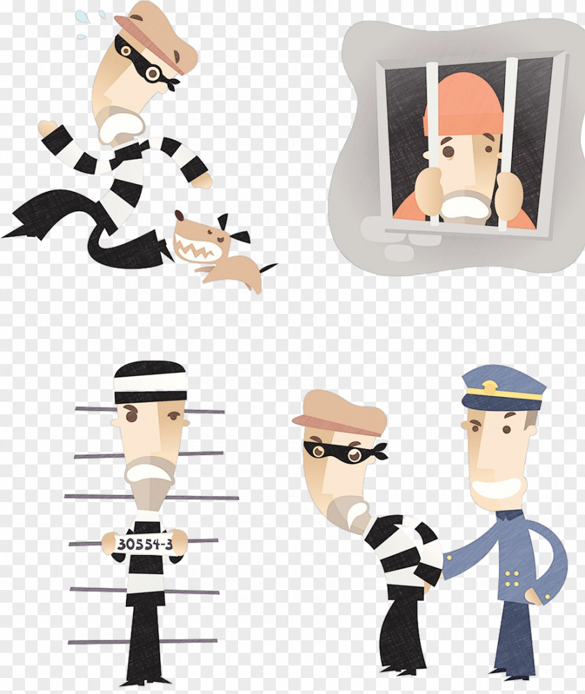 The Cartoon Version Of Police Caught Thief Theft Officer Illustration PNG