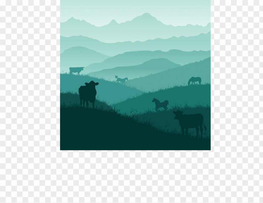 Inter Vector Mountain Cow Illustration PNG