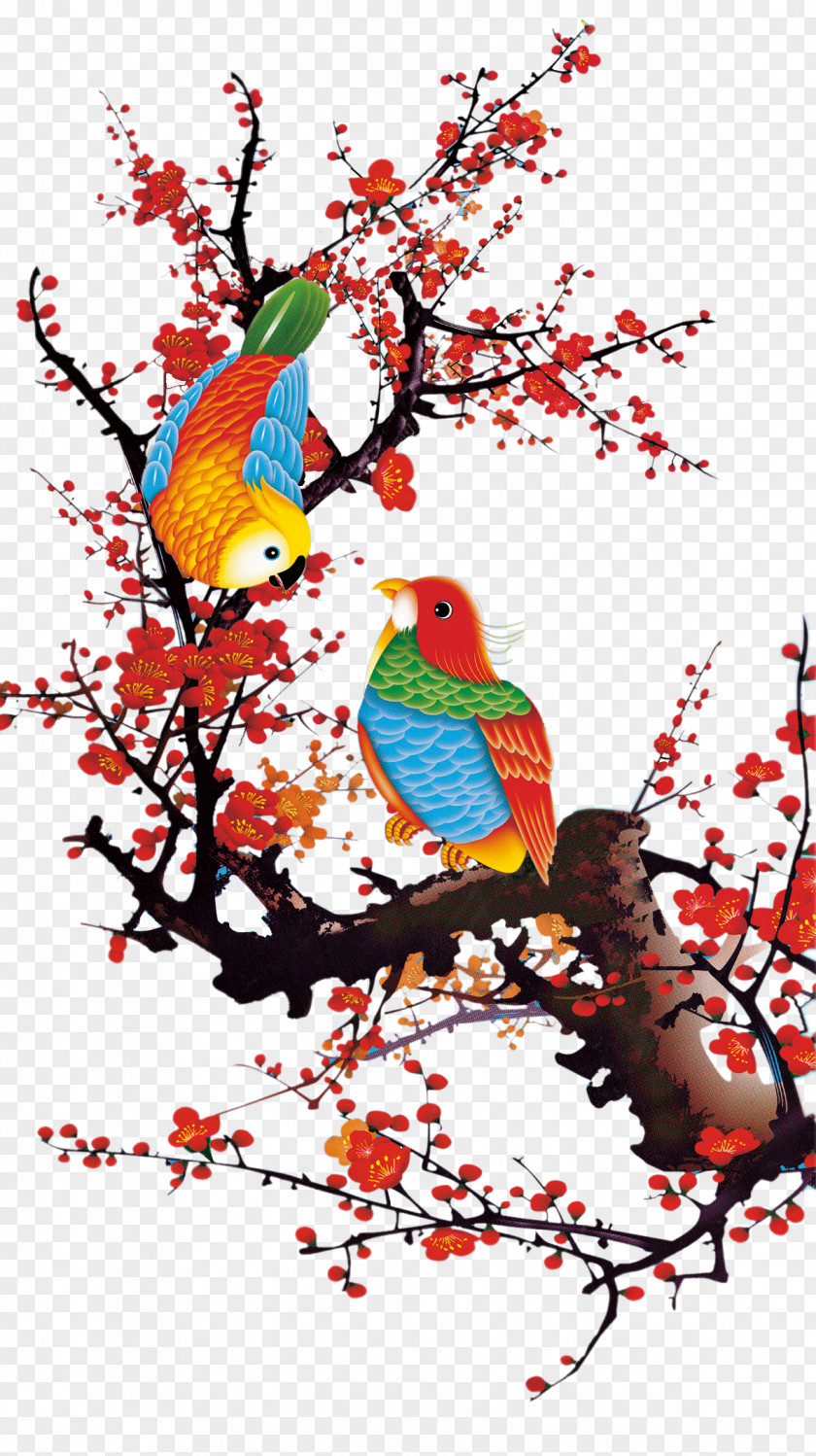 Plum Flower Bird Parrot Tattoo Decal Sticker PNG