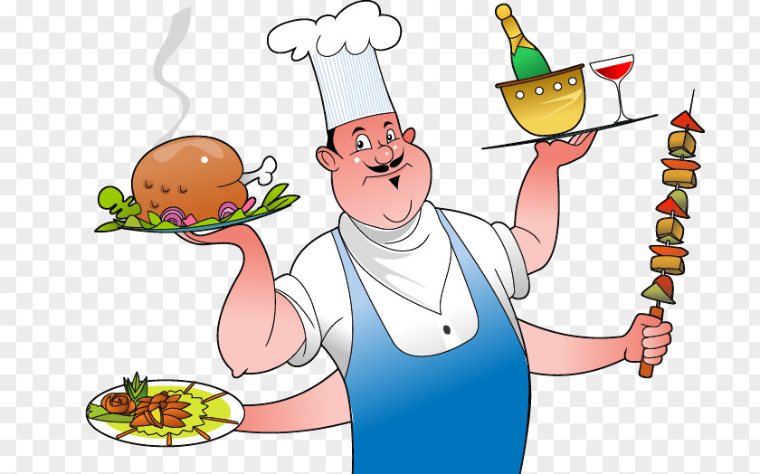 Four Hands Painted Plate Barbecue Chef Pattern Pizza Cook Menu PNG