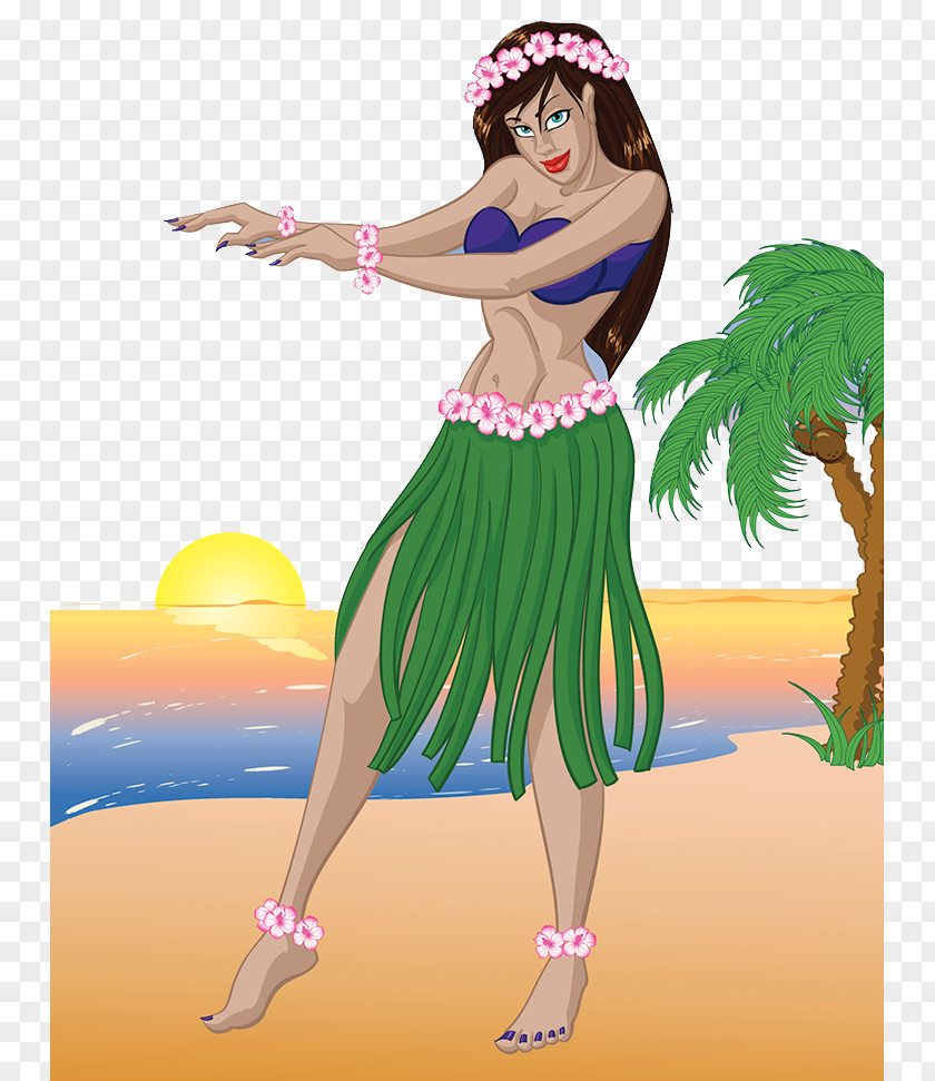 Hawaii Beach Sunset Illustration Merrie Monarch Festival Hula Dance PNG