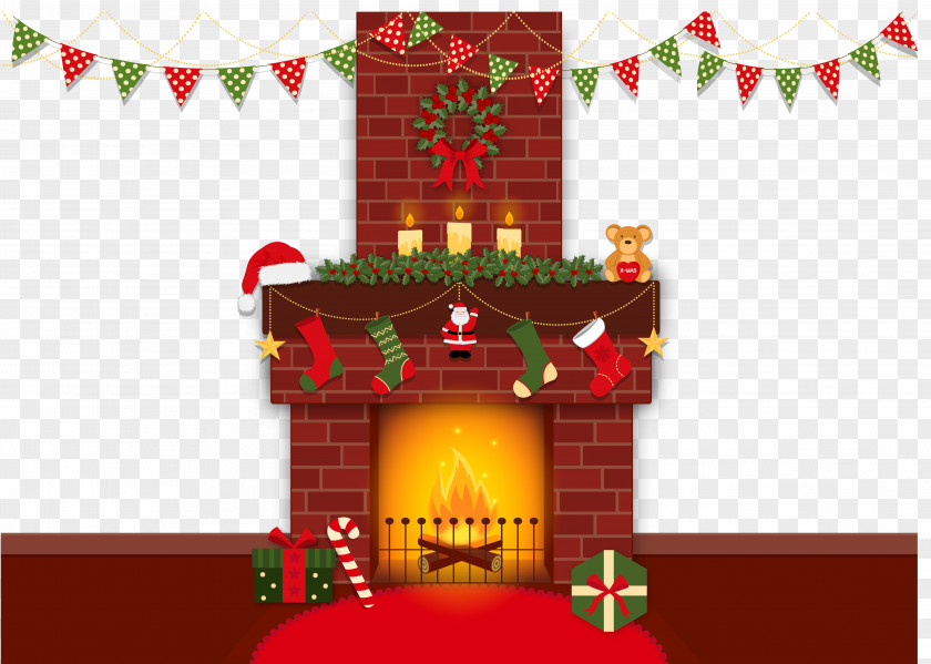 Vector Christmas Fireplace Santa Claus Chimney PNG