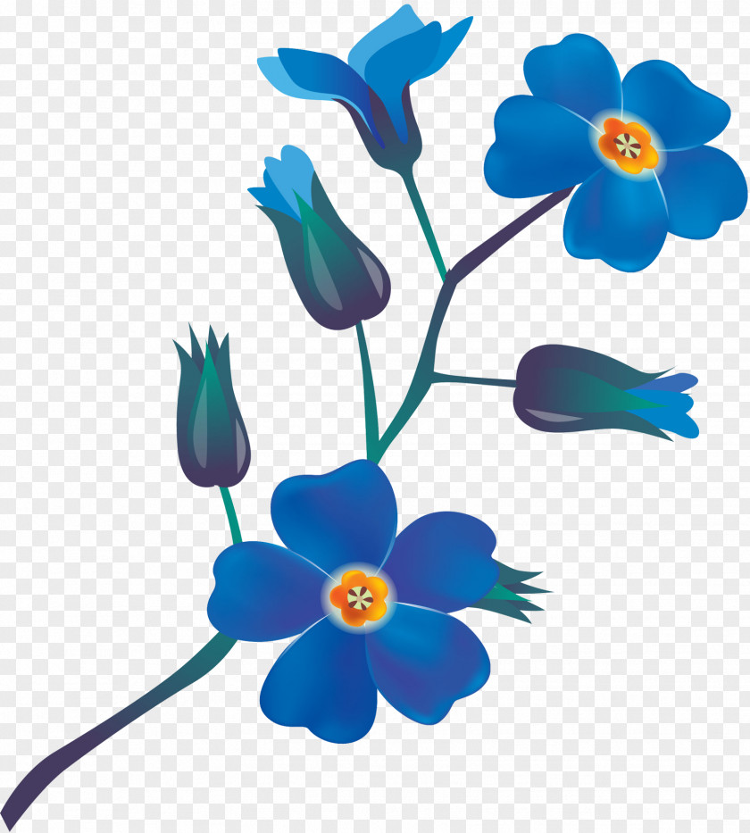 Blue Flowers Cut Plant Stem Clip Art PNG