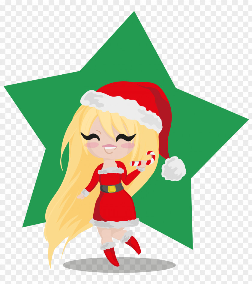 Hand-painted Christmas Cartoon Woman With Long Hair Drawing Illustration PNG