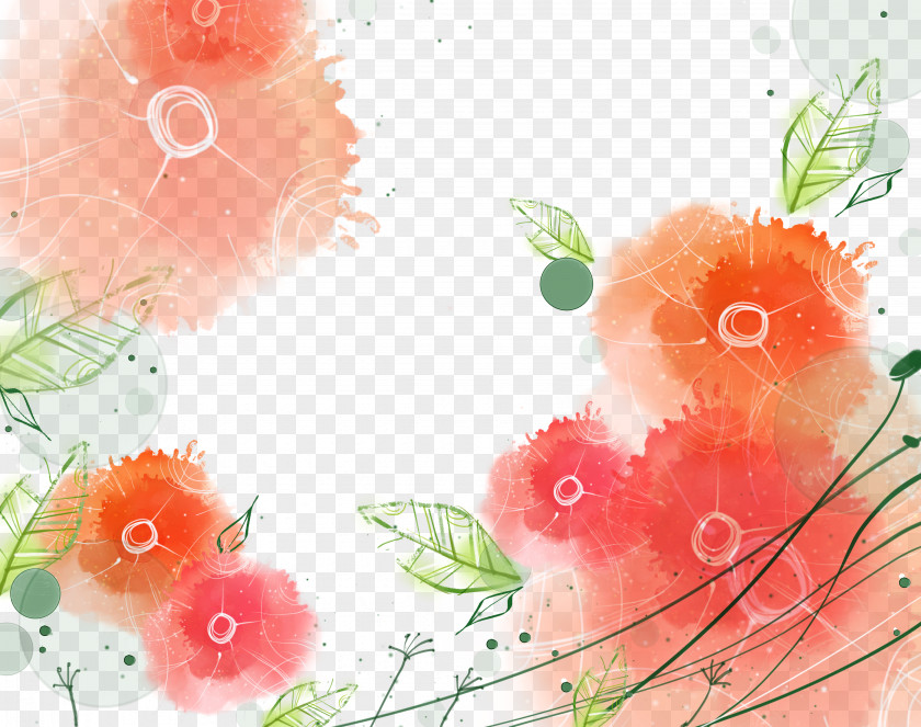 Watercolor Flowers Painting Inkstick Illustration PNG