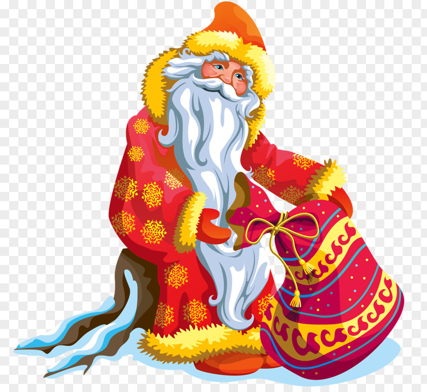 Santa Claus Carrying A Gift Bag Ded Moroz Snegurochka Christmas Illustration PNG