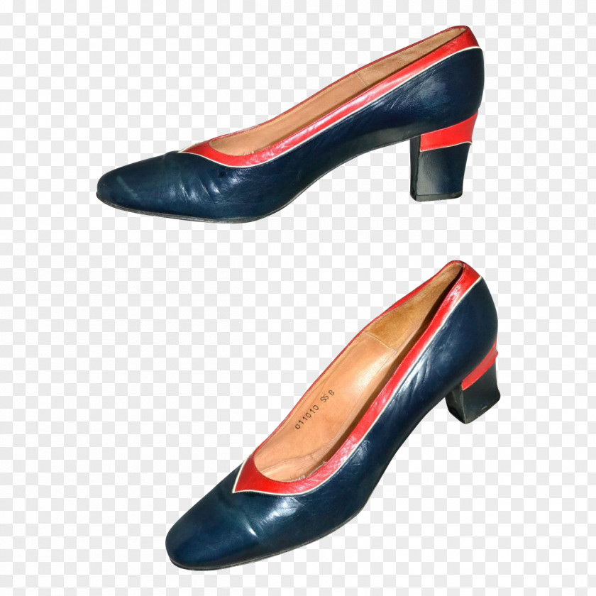 Red Leather Wide Heel Shoes For Women 1960s Shoe Navy Blue PNG