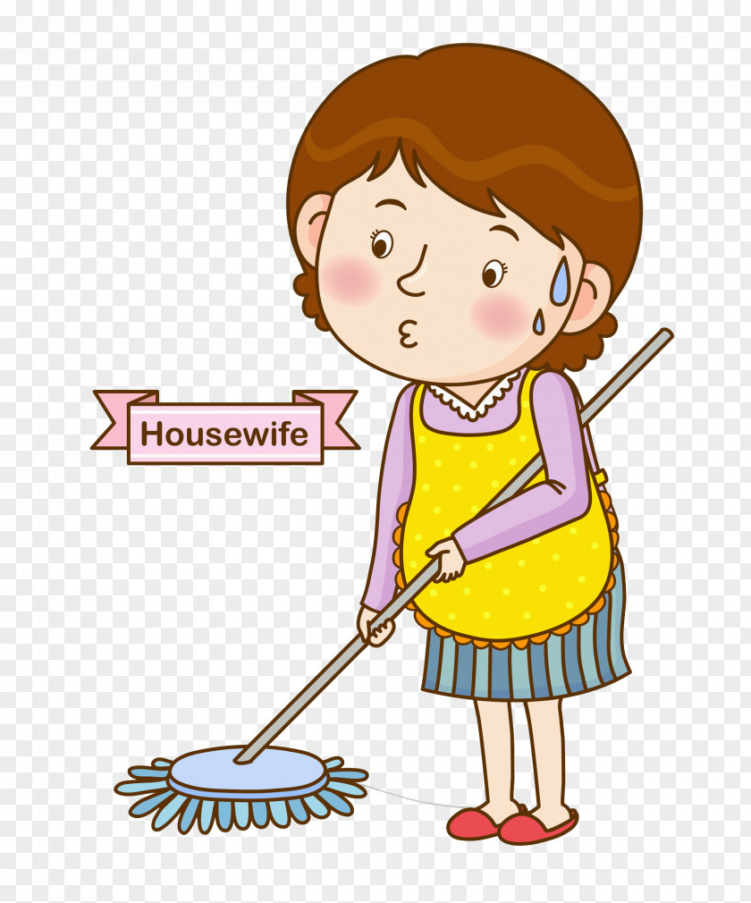 Woman Sweeping The Floor Cartoon Illustration PNG