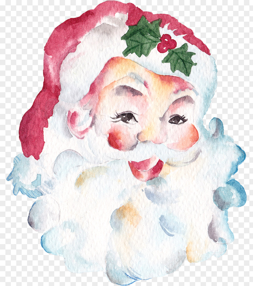 Gouache Painted Santa Claus Christmas Decoration Snowman PNG