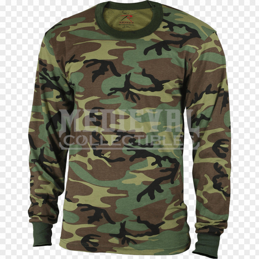 T-shirt Long-sleeved U.S. Woodland Military Camouflage PNG