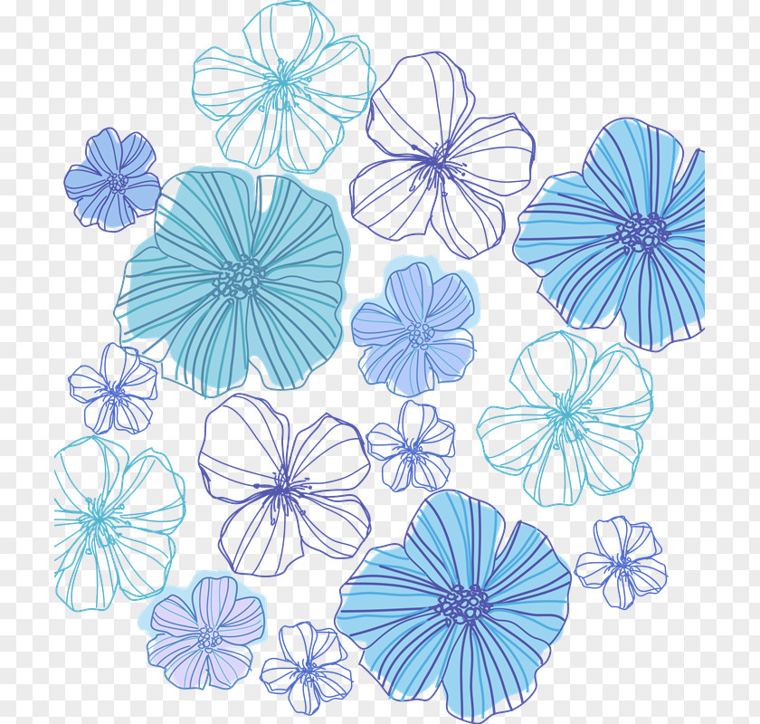 Design Drawing Blue Flower PNG