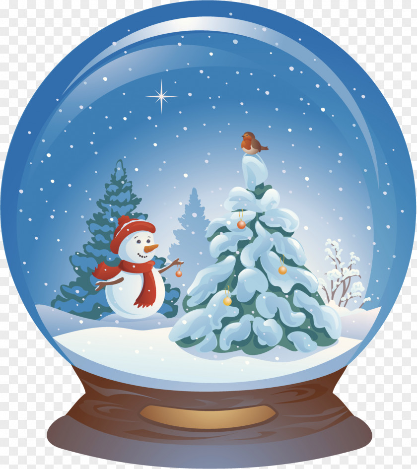 Blue Christmas Snowman Crystal Ball Santa Claus Illustration PNG
