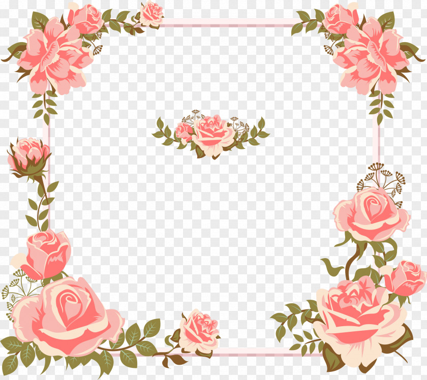 Valentine's Day Card Hand-painted Pink Rose Borders Euclidean Vector Flower Icon PNG