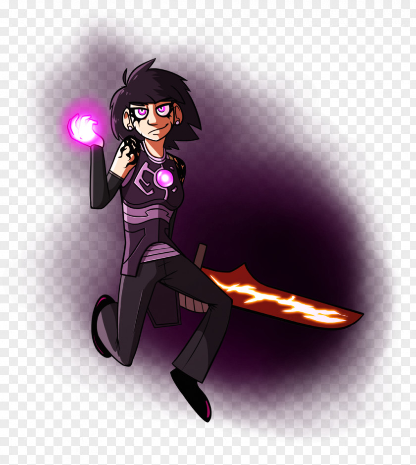 Purple Black Hair Cartoon Character PNG
