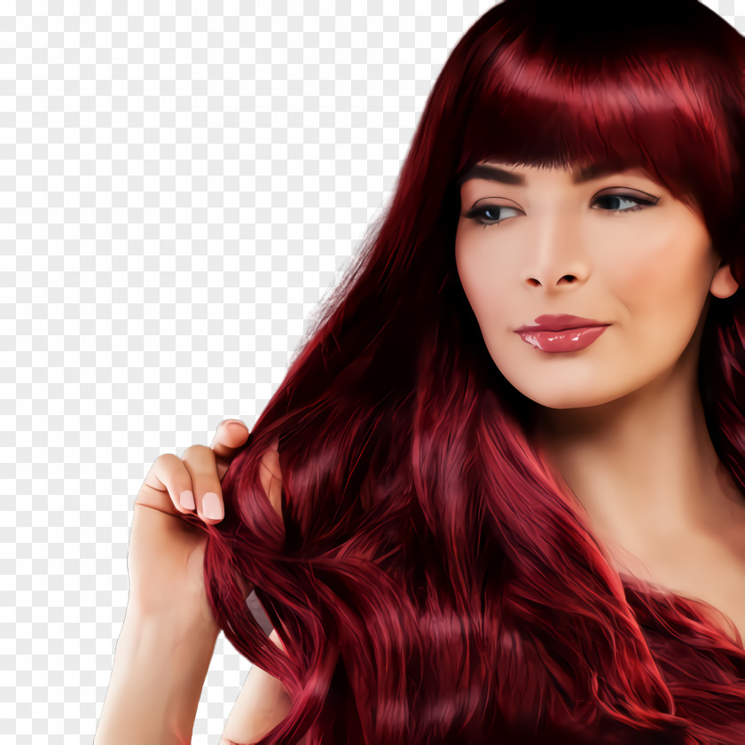 Lip Red Hair Face Hairstyle Coloring Long PNG