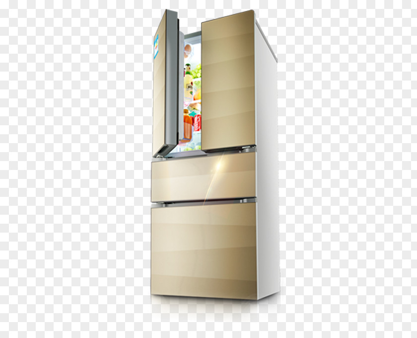 Champagne Half Open Four-door Refrigerator Home Appliance Congelador PNG