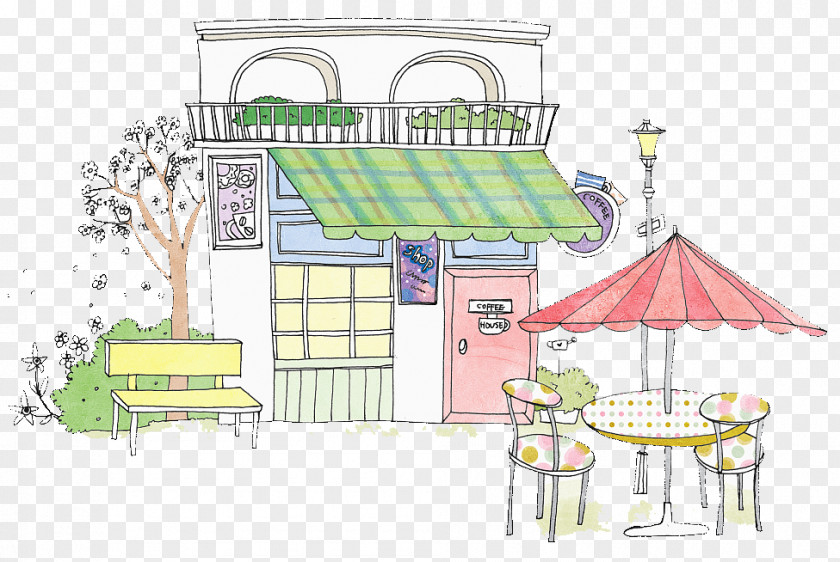 Colorful Lead Coffee Shop Cafe Illustration PNG