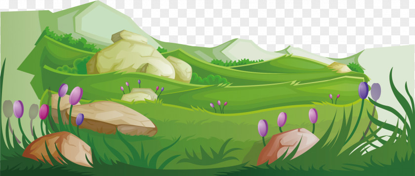 Hand Drawn Flower Flat Cartoon Landscape PNG