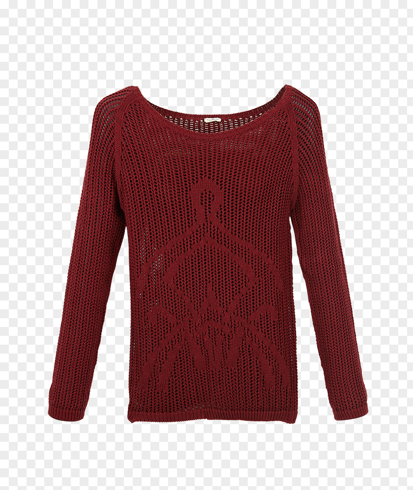 Pullover Sleeve Shoulder Sweater Maroon Wool PNG