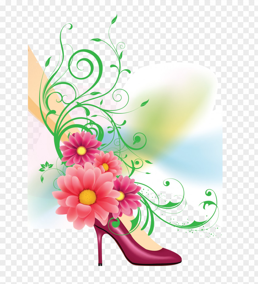 Modern Glamorous High Heels Floral Design PNG