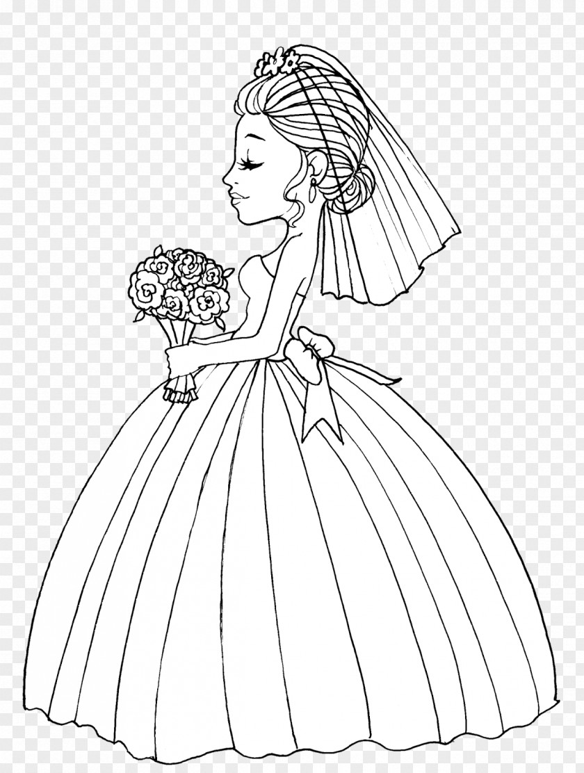 Woman Line Art Drawing Coloring Book Gown PNG