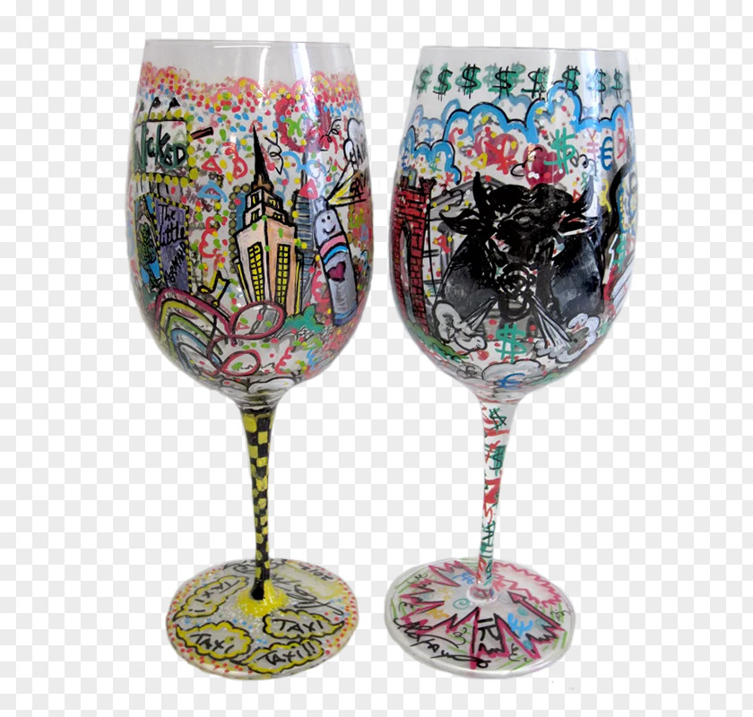Hand Painted Cantaloupe Wine Glass New York City Champagne PNG