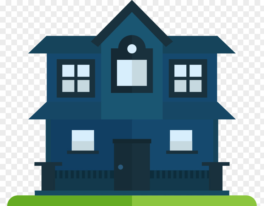 Hand-painted Blue-storey Villa Fence Pattern House Brush Icon PNG