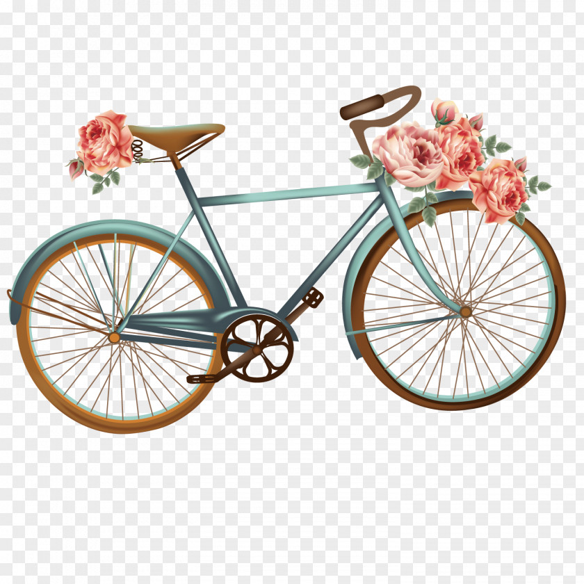 Vector Blue Bike Bicycle Flower Euclidean Illustration PNG