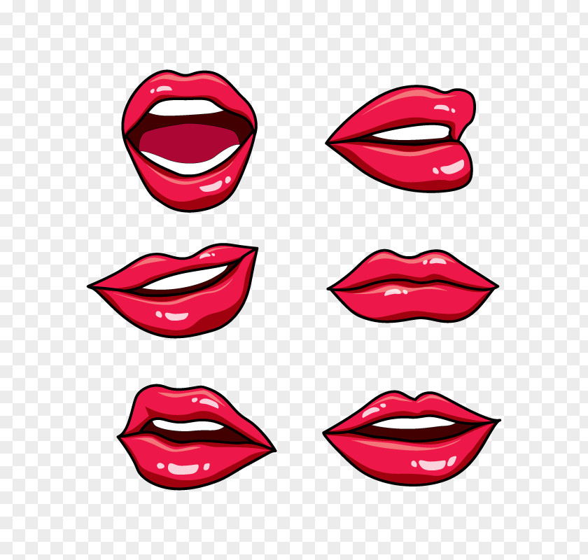 Vector Red Lips Collection Lip Drawing Kiss Clip Art PNG