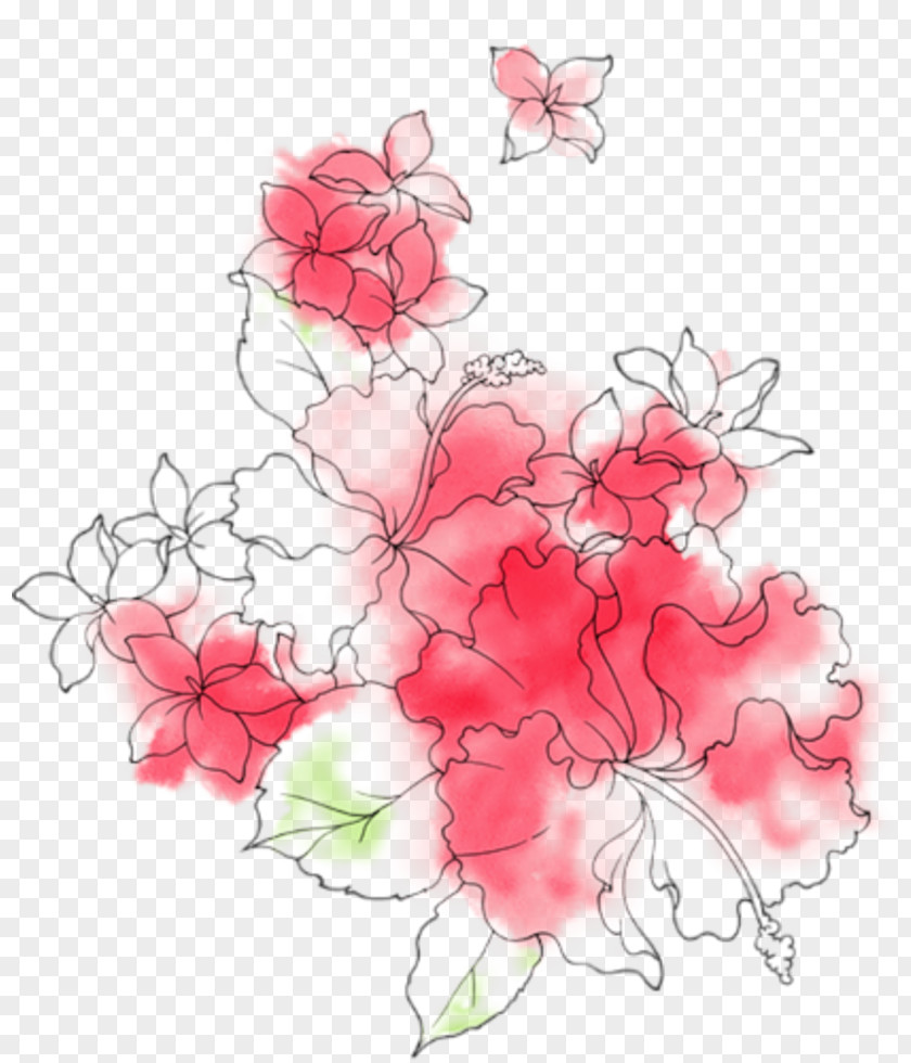 Embroidery Brush Hibiscus Watercolor Painting PNG