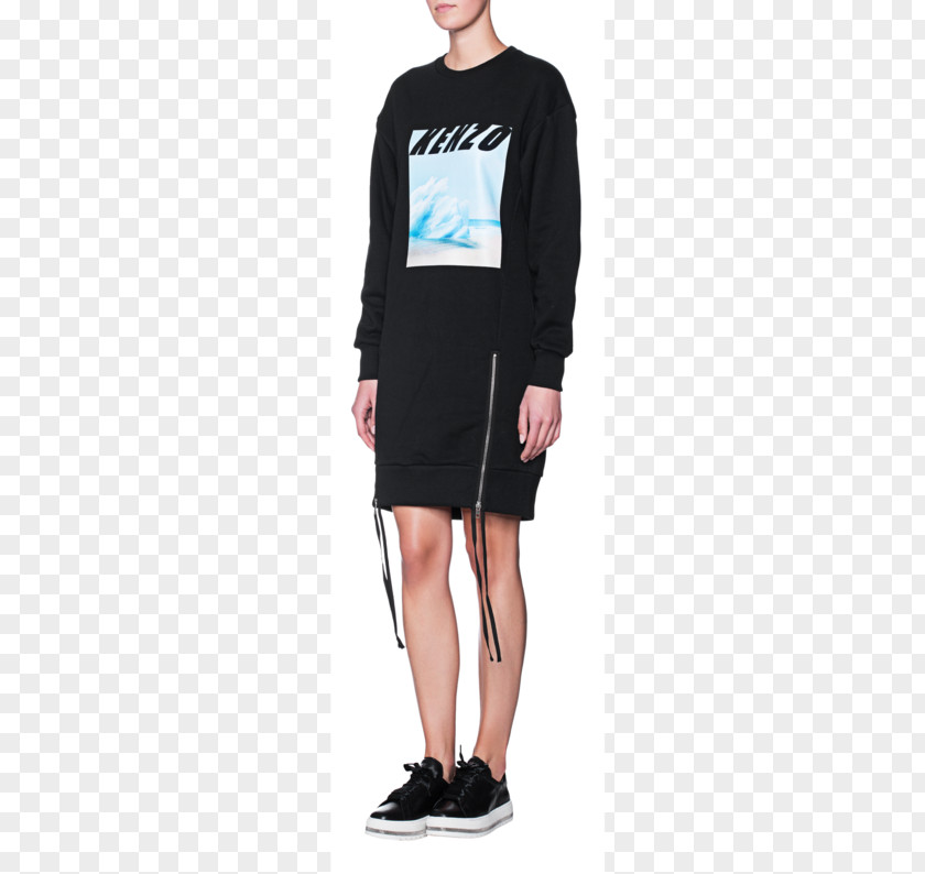 Fashion Woman Printing Sleeve T-shirt Shoulder Dress Black M PNG