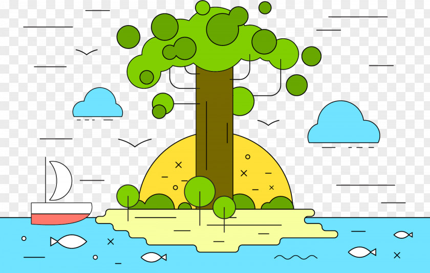 Flat Island Vector Material Tree Euclidean Illustration PNG