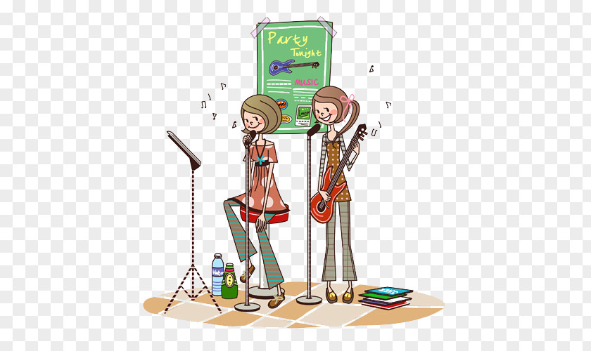 Singing The Two Girls Cartoon Illustration PNG