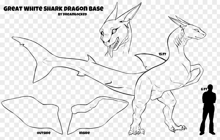 Great White Wolf Shark Template Drawing Art Dragon PNG