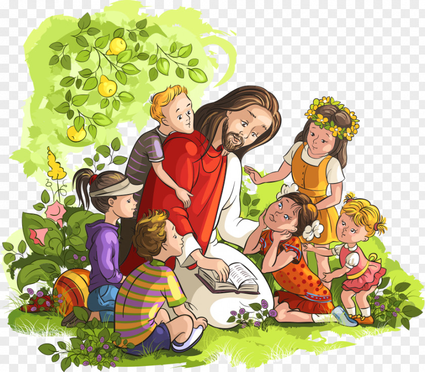 Vector Jesus Read The Bible And Children Child Illustration PNG