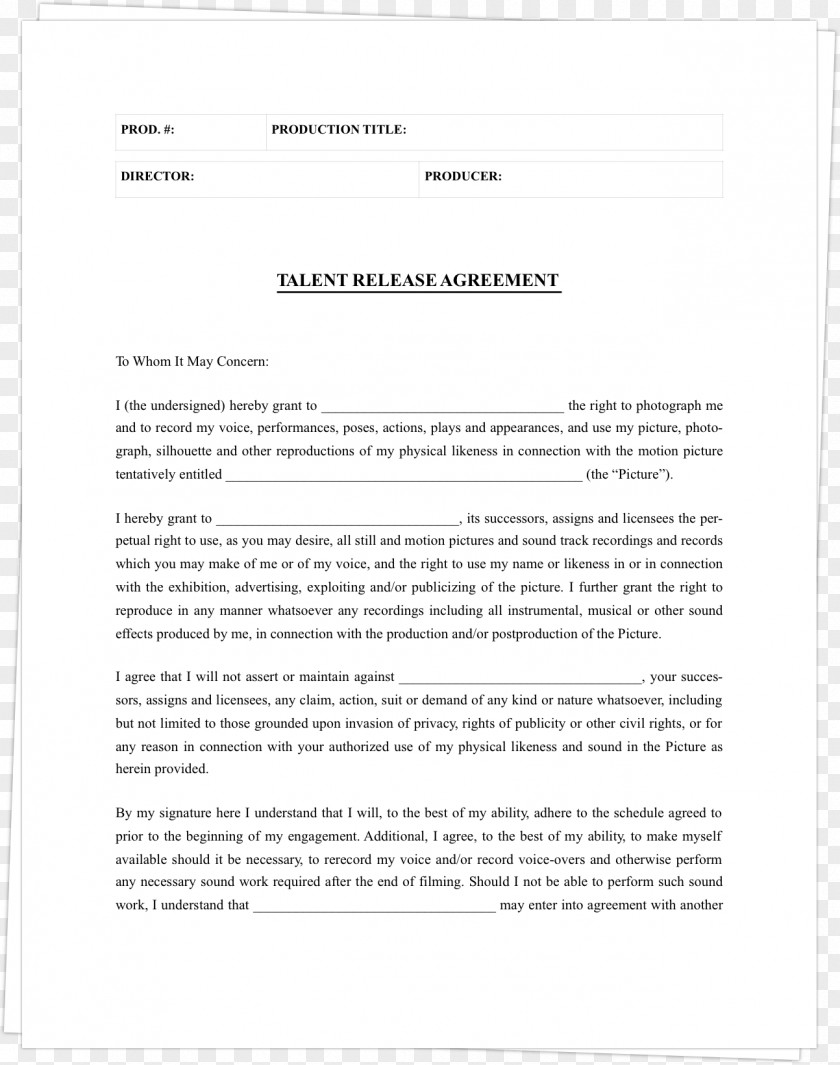 Actor Operating Agreement Contract Document Legal Release Form PNG