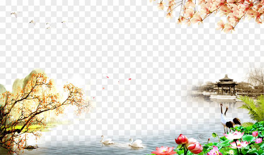 Lotus Pavilion Background Material Double Ninth Festival Respect For The Aged Day Poster PNG