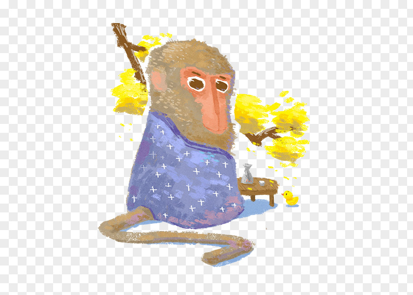 Cute Monkey Macaque Cartoon Illustration PNG
