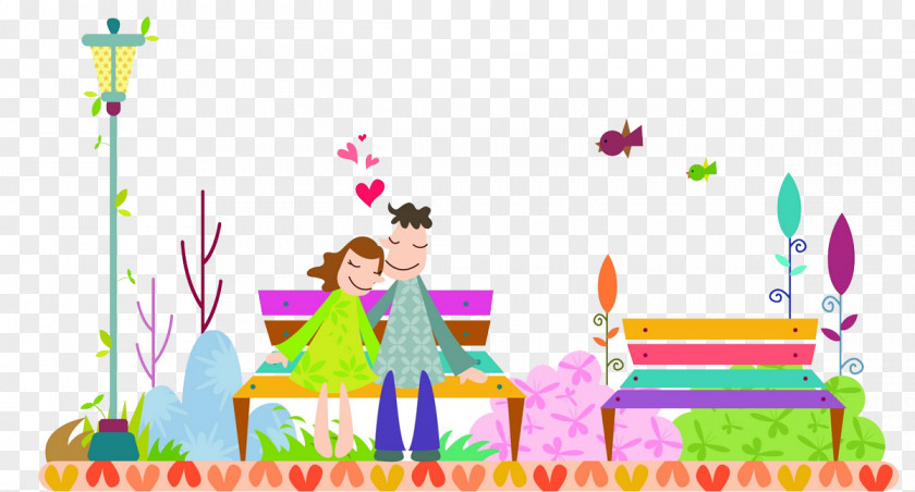 Park Dating Bench Couple Illustration PNG