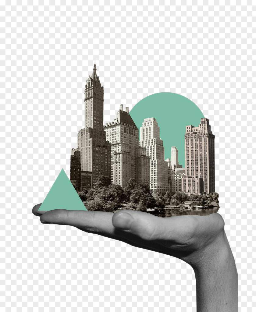In The Hands Of City Collage Surrealism Drawing Art Illustration PNG
