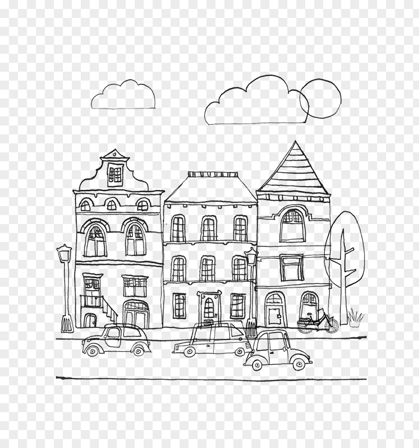 Stad Straat Met Huizen Street With Houses Sketch PNG