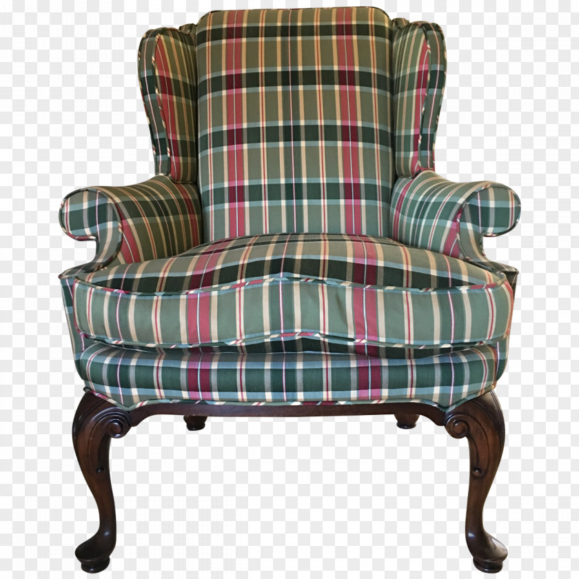 Queen Anne Style Furniture Club Chair Loveseat Tartan Armrest PNG