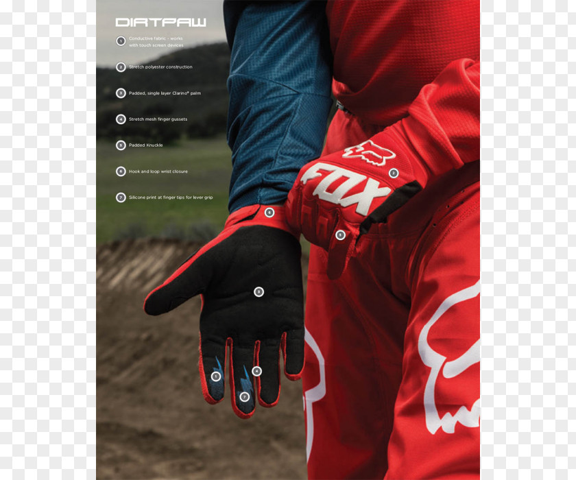 Troy Honda Red Fox Racing Yellow Green Glove PNG