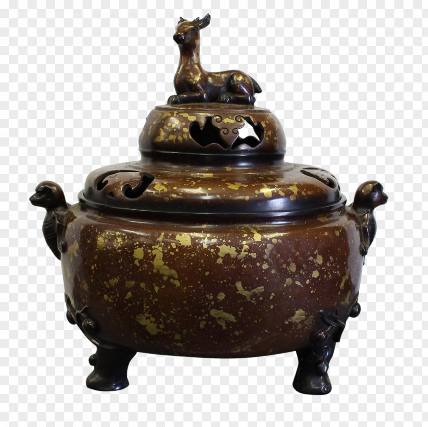 Antique Bronze Ceramic Metal Patina Censer PNG