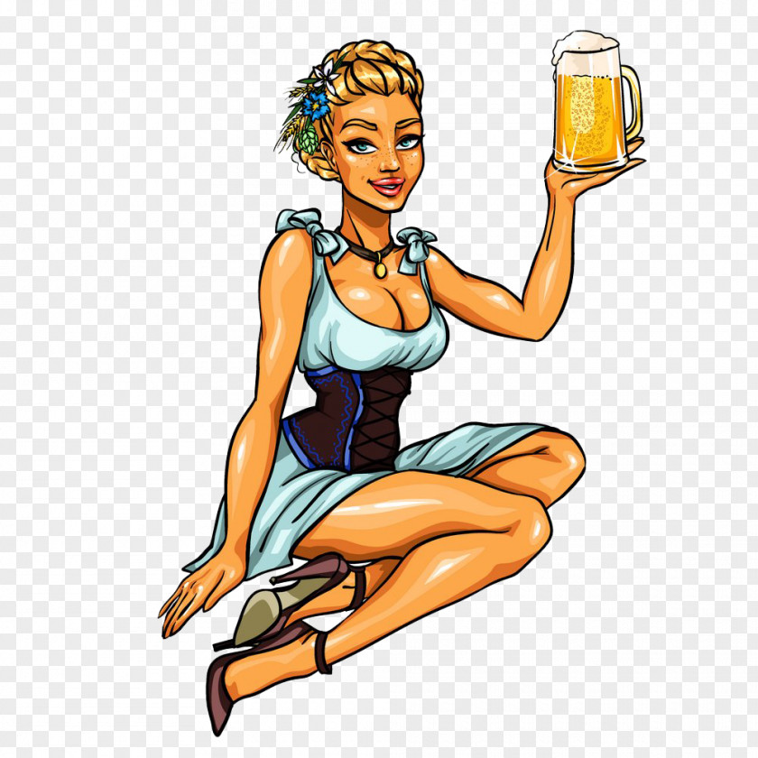 Woman Holding Beer Oktoberfest Illustration PNG